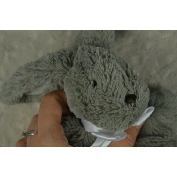 Apple Sauce Gray Bunny Rabbit Lovey Security Blanket Plush Baby Toy White Bow - Picture 2 of 5